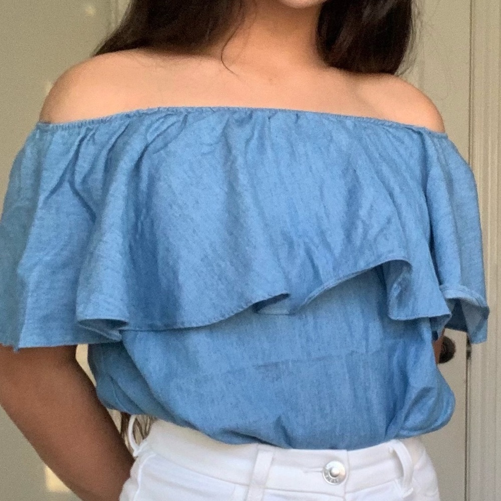 Off the Shoulder Denim Blouse